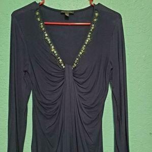 Willi Smith - Navy Bejeweled Long Sleeve Top